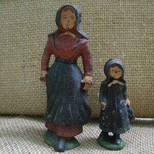 Vintage Cast Iron Amish Woman & Girl Figurines